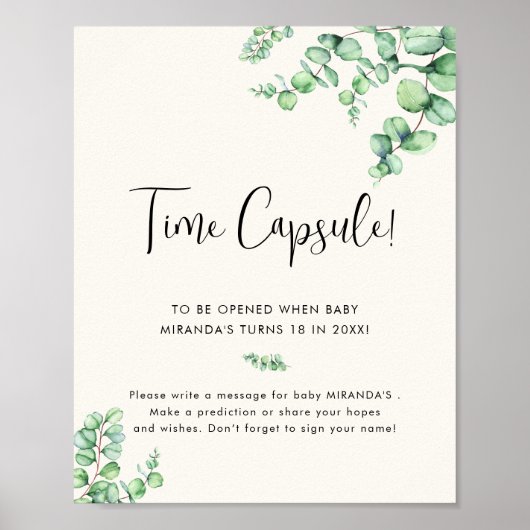 Foliage eucalyptus baby shower Time Capsule Poster (Voorkant)