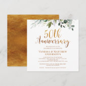 Foliage Faux Gold Calligraphy 50th Jubileum Kaart (Voorkant / Achterkant)