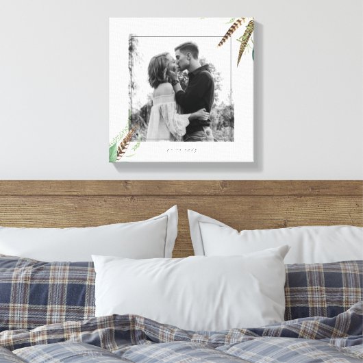 Foliage & Feathers Verloving Foto Bruiloft Datum Canvas Afdruk (Insitu (Slaapkamer))