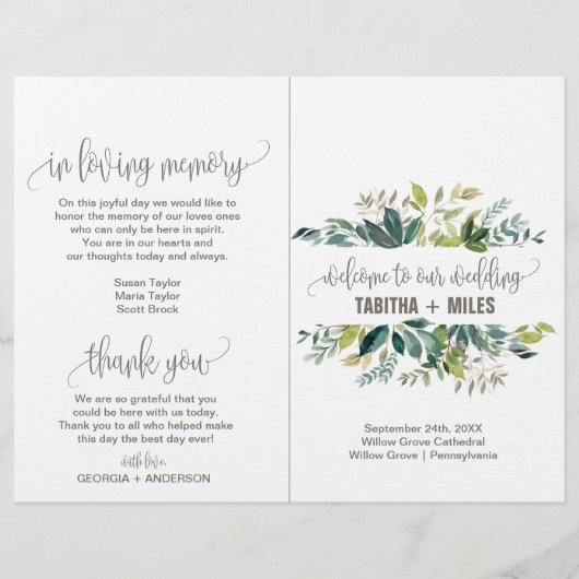 Foliage Folded Wedding Program (Voorkant)