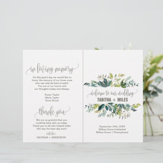 Foliage Folded Wedding Program (Staand voorkant)