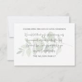 Foliage Funeral Bereavement Modern Font Bedankkaart (Achterkant)