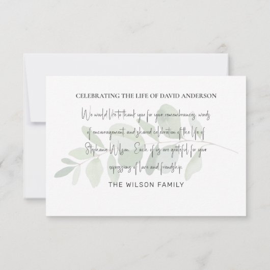 Foliage Funeral Bereavement Modern Font Bedankkaart (Achterkant)