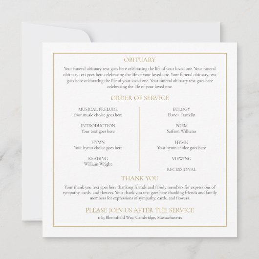 Foliage Funeral Memorial Order of Service Programm (Achterkant)