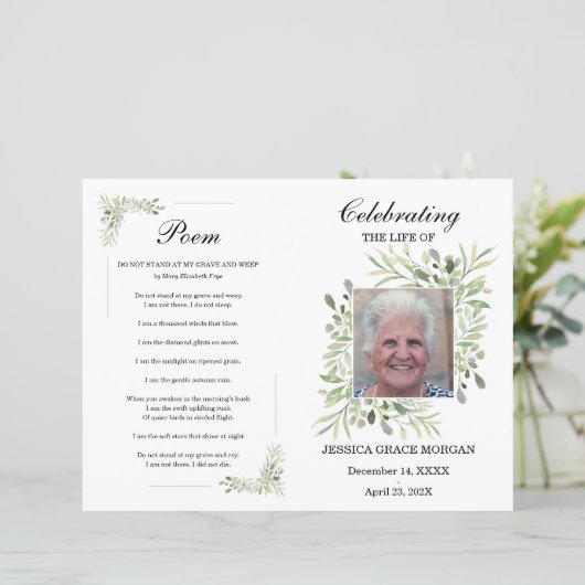 Foliage Funeral Programme Sjabloon (Staand voorkant)