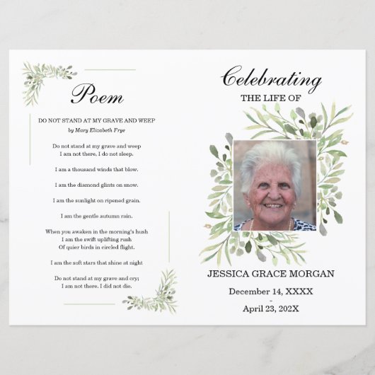 Foliage Funeral Programme Sjabloon (Voorkant)