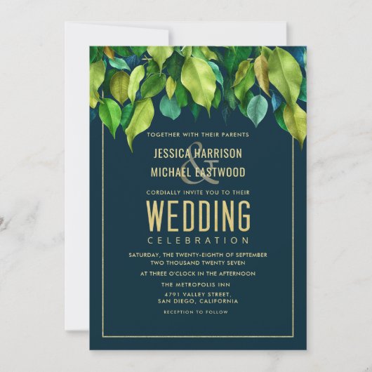Foliage Garden Fall Leaves Greenery Modern Wedding Kaart (Voorkant)