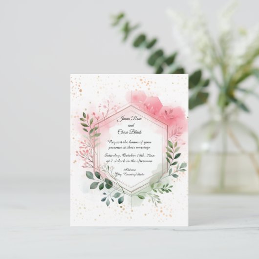 Foliage geometrische krans bruiloft uitnodiging (Staand voorkant)