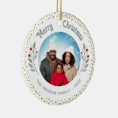 Foliage Glitter Kerstmis Familiefoto Keramisch Ornament (Rechts)