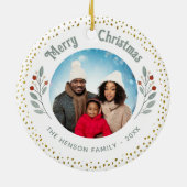 Foliage Glitter Kerstmis Familiefoto Keramisch Ornament (Achterkant)