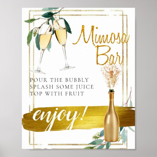 Foliage Gold Elegant Bridal Brunch Mimosa Bar Sign Poster (Voorkant)