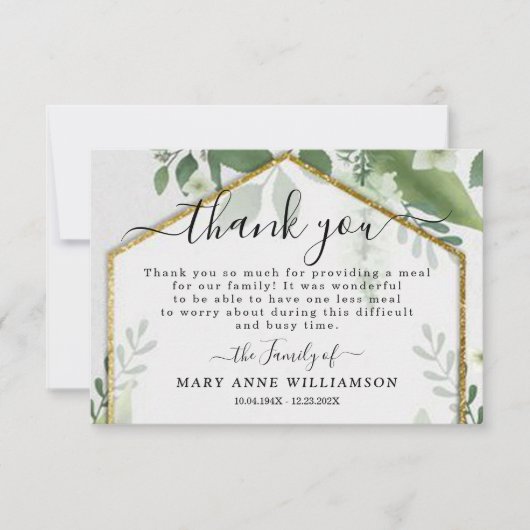 Foliage Gold Glitter Funeral Food Hartelijk dank! Bedankkaart (Voorkant)
