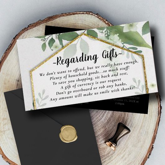 Foliage Gold Honeymoon of Wedding Gift Note Enclos Informatiekaartje