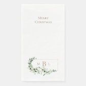 Foliage & Gold Monogram Wit Elegant Kerstmis Servet (Voorkant)