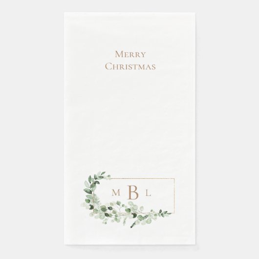 Foliage & Gold Monogram Wit Elegant Kerstmis Servet (Voorkant)