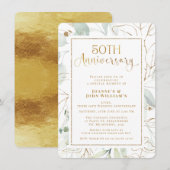 Foliage Gold Script 50ste bruiloft Jubileum Kaart (Voorkant / Achterkant)