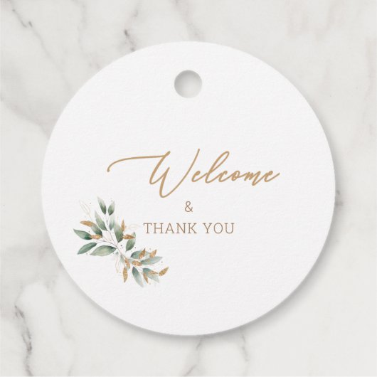 Foliage & Goud Monogram Bruiloft Dank u Bedankjes Labels (Achterkant)