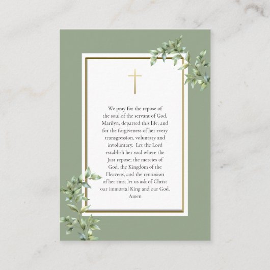 Foliage Gouden Orthodoxe Foto Gedenkteken Gebed Ka Plaatskaartje (Achterkant)