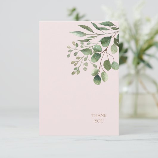 Foliage gouden tekst Blush bruiloft dank u Bedankkaart (Staand voorkant)