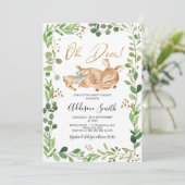 Foliage Green Border Deer Fawn Boys Baby shower Kaart (Staand voorkant)