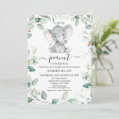 Foliage Green Gold Elephant Peanut Baby shower Kaart (Staand voorkant)