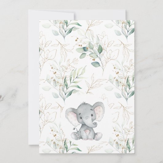 Foliage Green Gold Elephant Peanut Baby shower Kaart (Achterkant)