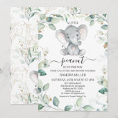 Foliage Green Gold Elephant Peanut Baby shower Kaart (Voorkant / Achterkant)