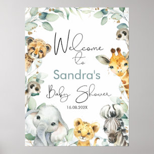 Foliage Green Gold Safari Baby shower Welkomstbord Poster