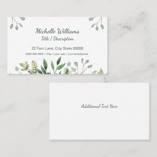 Foliage Green Leaves Waterverf Visitekaartje (Voorkant / Achterkant)