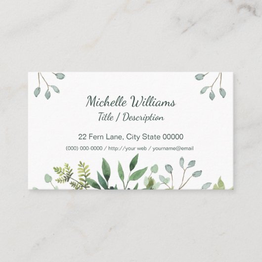 Foliage Green Leaves Waterverf Visitekaartje (Voorkant)