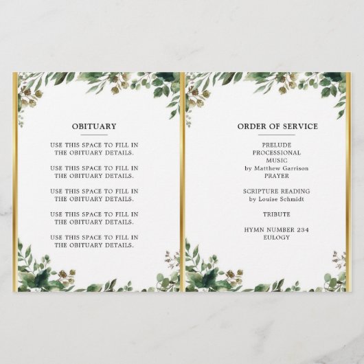 Foliage Greenery Foto Celebration of Life Programm (Achterkant)