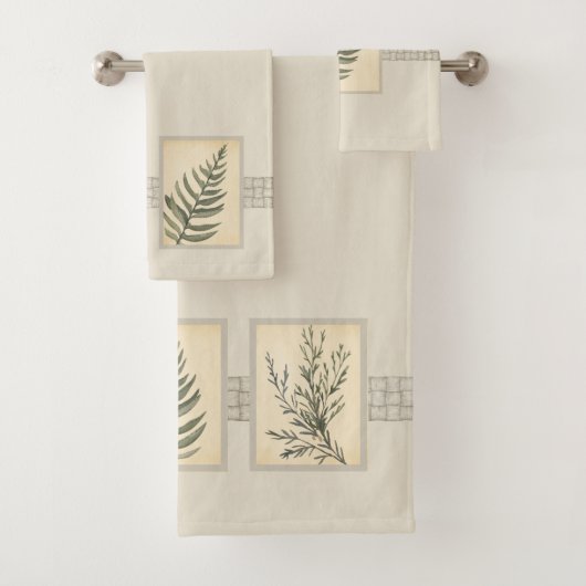 Foliage Greenery Leaf Neutral Beige Bad Handdoek (Insitu)