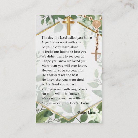 Foliage Greenery Memorial Prayer Visitekaartje (Achterkant)