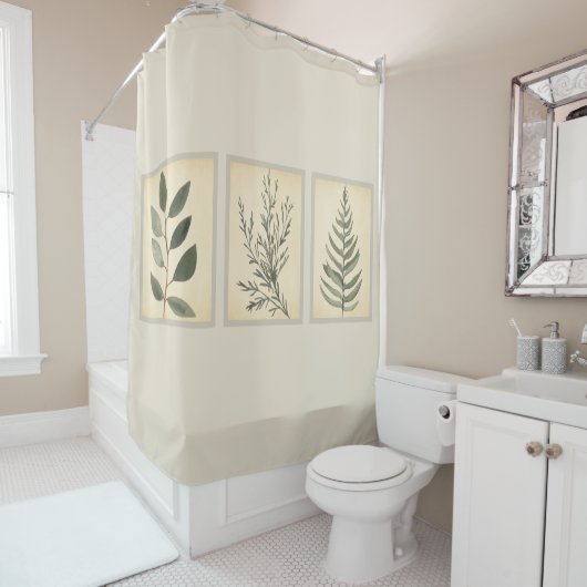 Foliage Greenery Neutral Beige Shower Curtain Douchegordijn (In situ)
