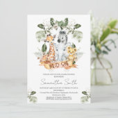 Foliage Greenery Safari Wild One Baby shower Kaart (Staand voorkant)