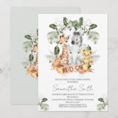 Foliage Greenery Safari Wild One Baby shower Kaart (Voorkant / Achterkant)