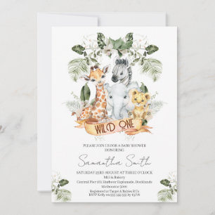 Foliage Greenery Safari Wild One Baby shower Kaart