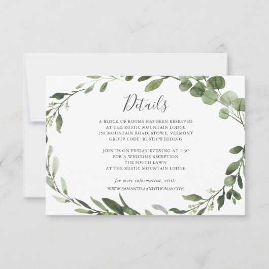 Foliage Greenery Wedding Details Kaart (Voorkant)
