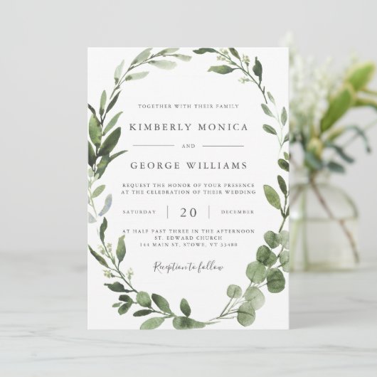 Foliage Greenery Wedding Invitation Kaart (Staand voorkant)