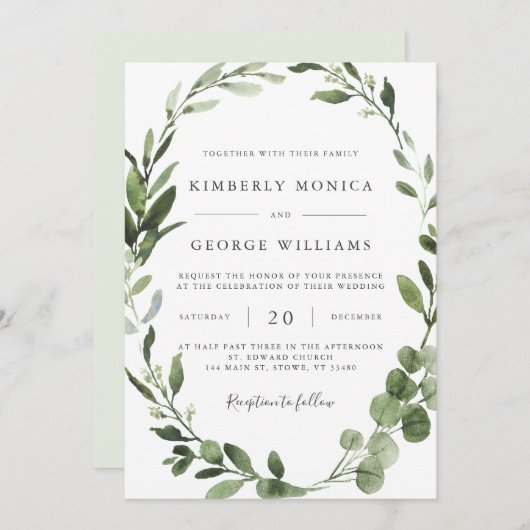 Foliage Greenery Wedding Invitation Kaart (Voorkant / Achterkant)