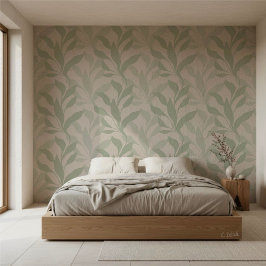 Foliage in Grace Elegant Soft Sage Green Leaves Behang