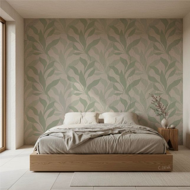 Foliage in Grace Elegant Soft Sage Green Leaves Behang (Creator heeft geüpload)