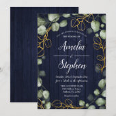 Foliage Krans Eucalyptus Navy Wedding Kaart (Voorkant / Achterkant)