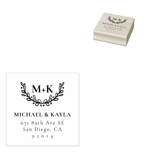 Foliage krans Monogram retouradres Rubberstempel (Gestempeld)