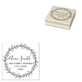 Foliage krans naam rond retouradres rubberstempel (Gestempeld)