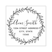 Foliage krans naam rond retouradres rubberstempel (Afrduk)
