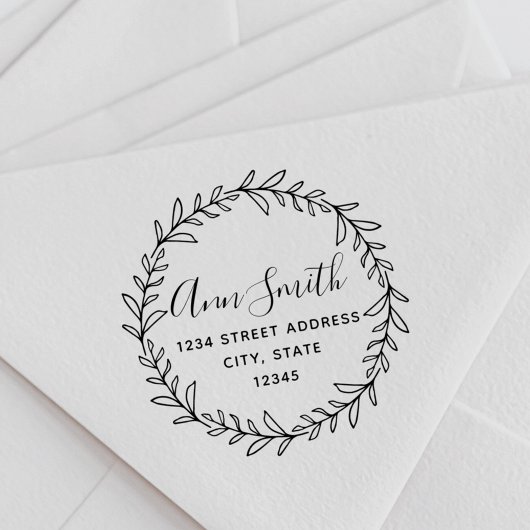 Foliage krans naam rond retouradres rubberstempel