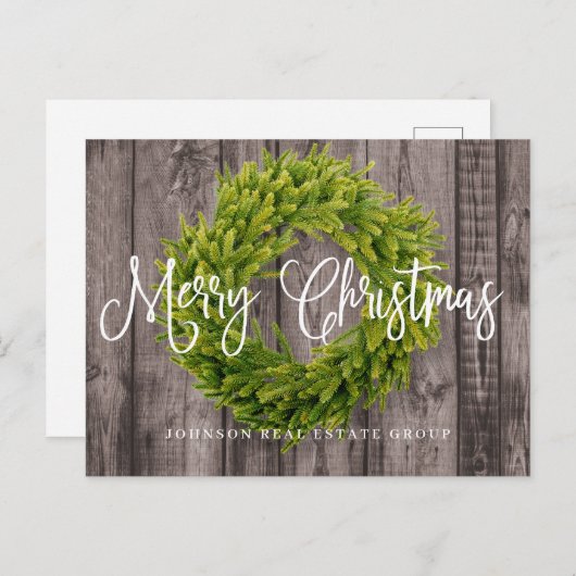 Foliage krans op hout | Prettige kerstgroet Feestdagenkaart (Voorkant / Achterkant)