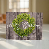 Foliage krans op hout | Prettige kerstgroet Feestdagenkaart