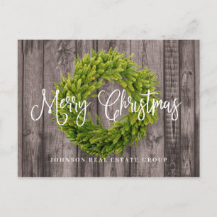 Foliage krans op hout Prettige kerstgroet Feestdagenkaart